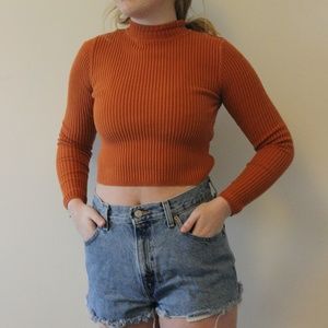 Cropped Orange Knit Turtleneck